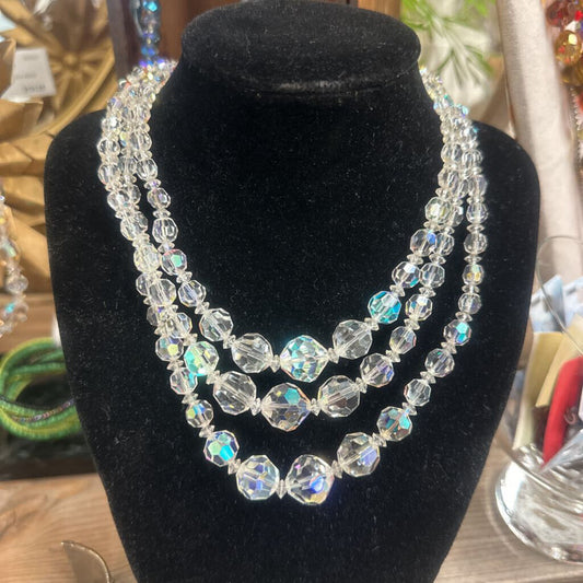 Clear Crystal Necklace Triple Strand
