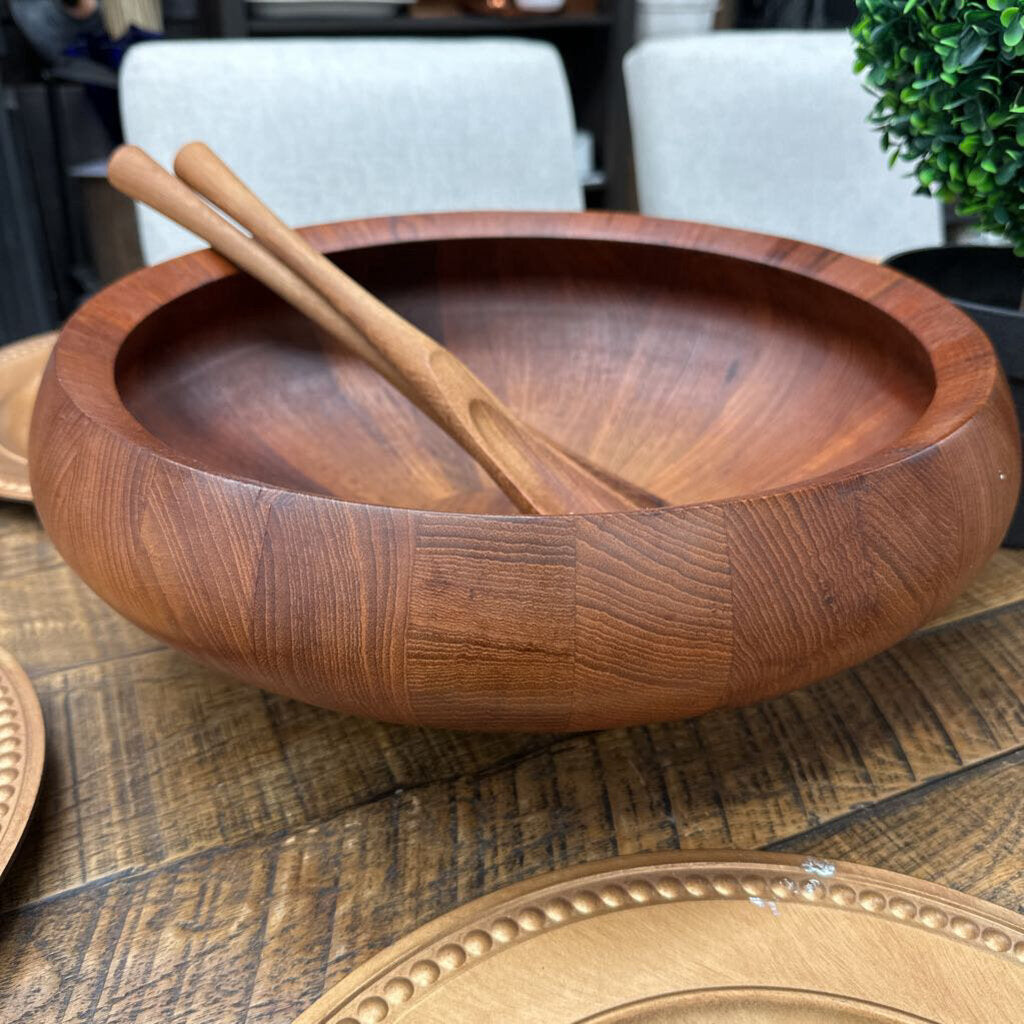 Large Staved Teak Salad Bowl