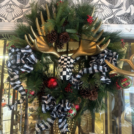 Checked Reindeer Wreath