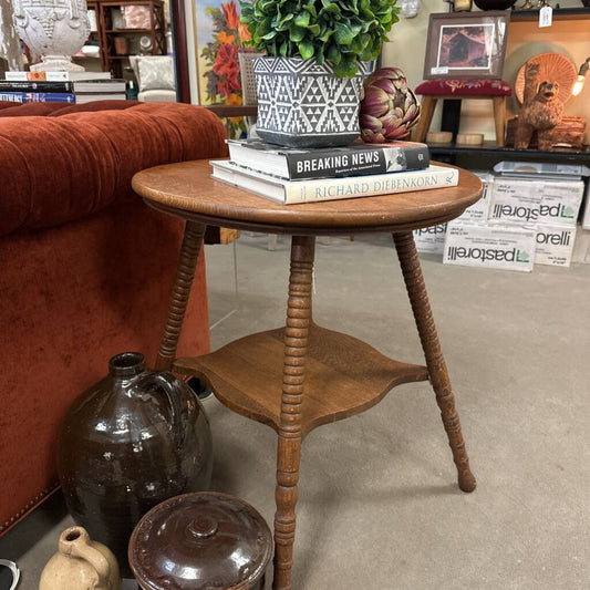 Antique Round Spindle Leg Oak Table