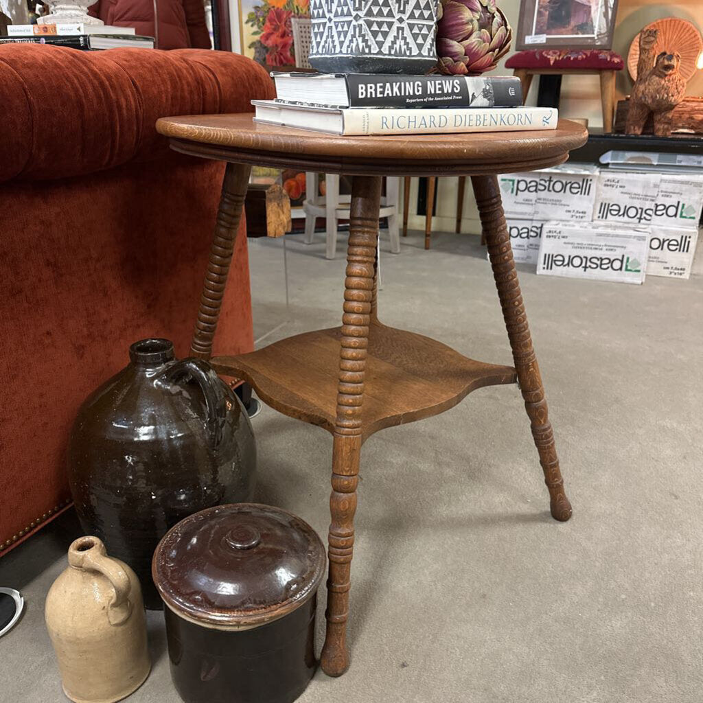 Antique Round Spindle Leg Oak Table