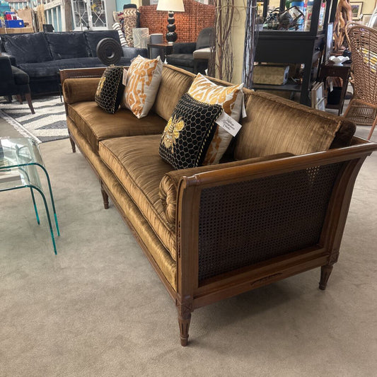 Cane & Velvet Sofa