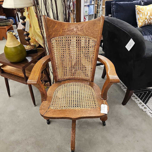 Vintage Oak/Cane Office Chair