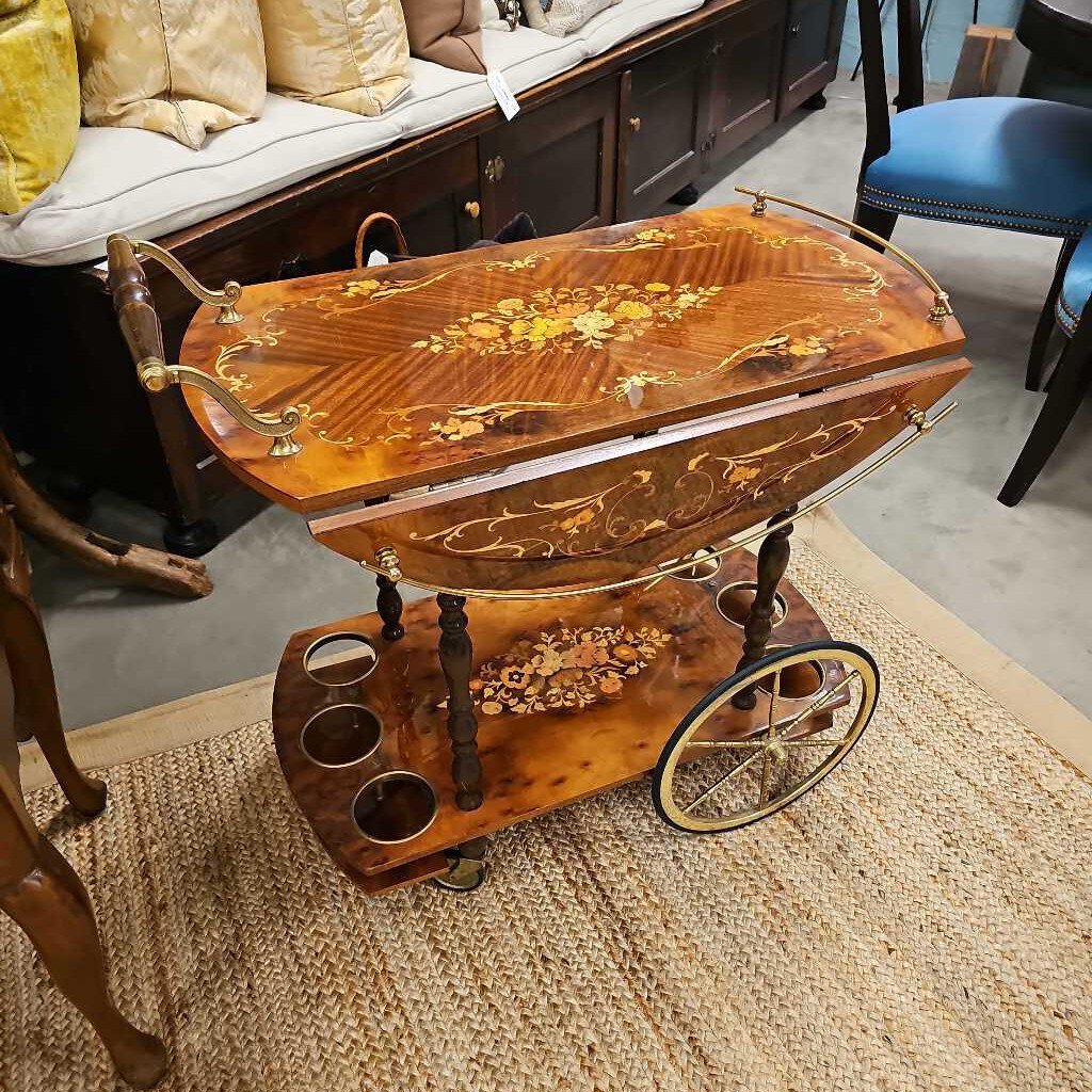 Italian Wood Marquetry Bar/Tea Cart