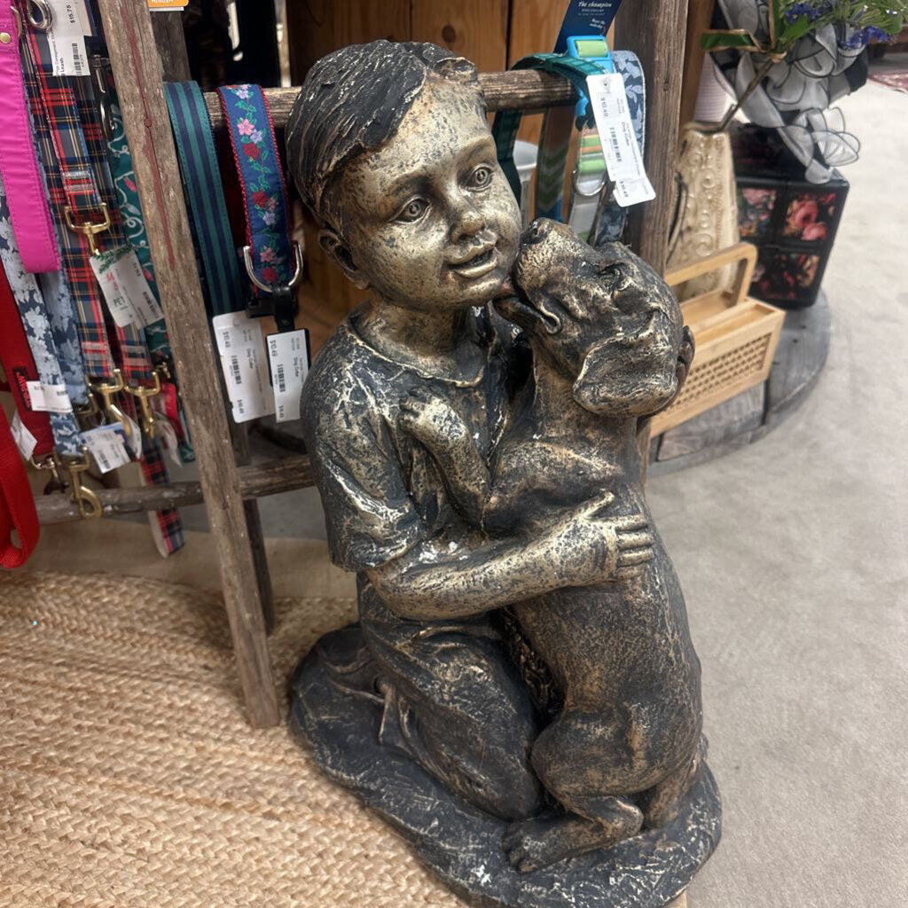 Boy & Dog Statue