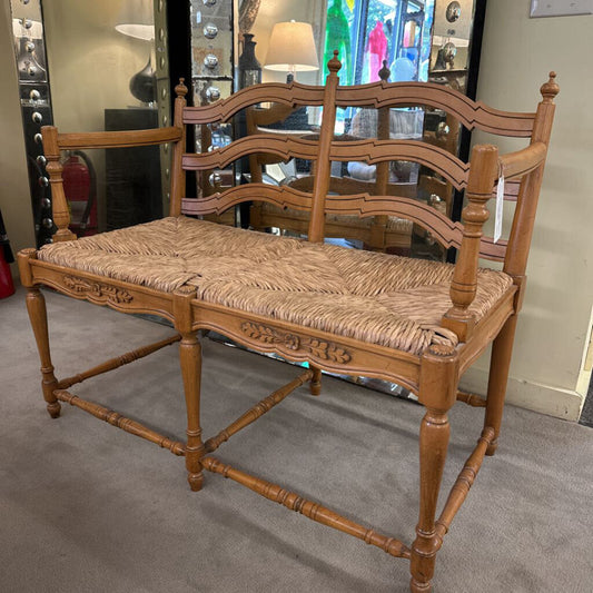 Rush Seat Ladder Back Maple Bench 1970's