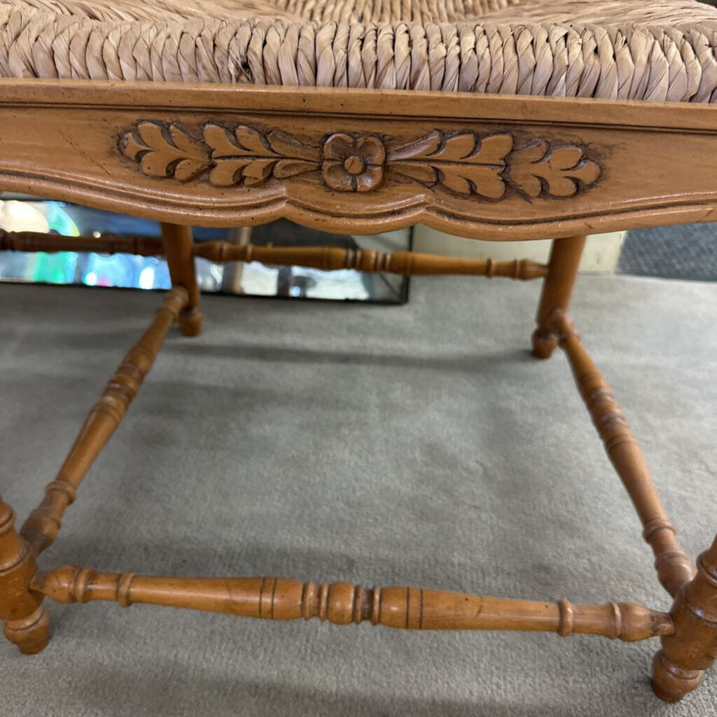 Rush Seat Ladder Back Maple Bench 1970's