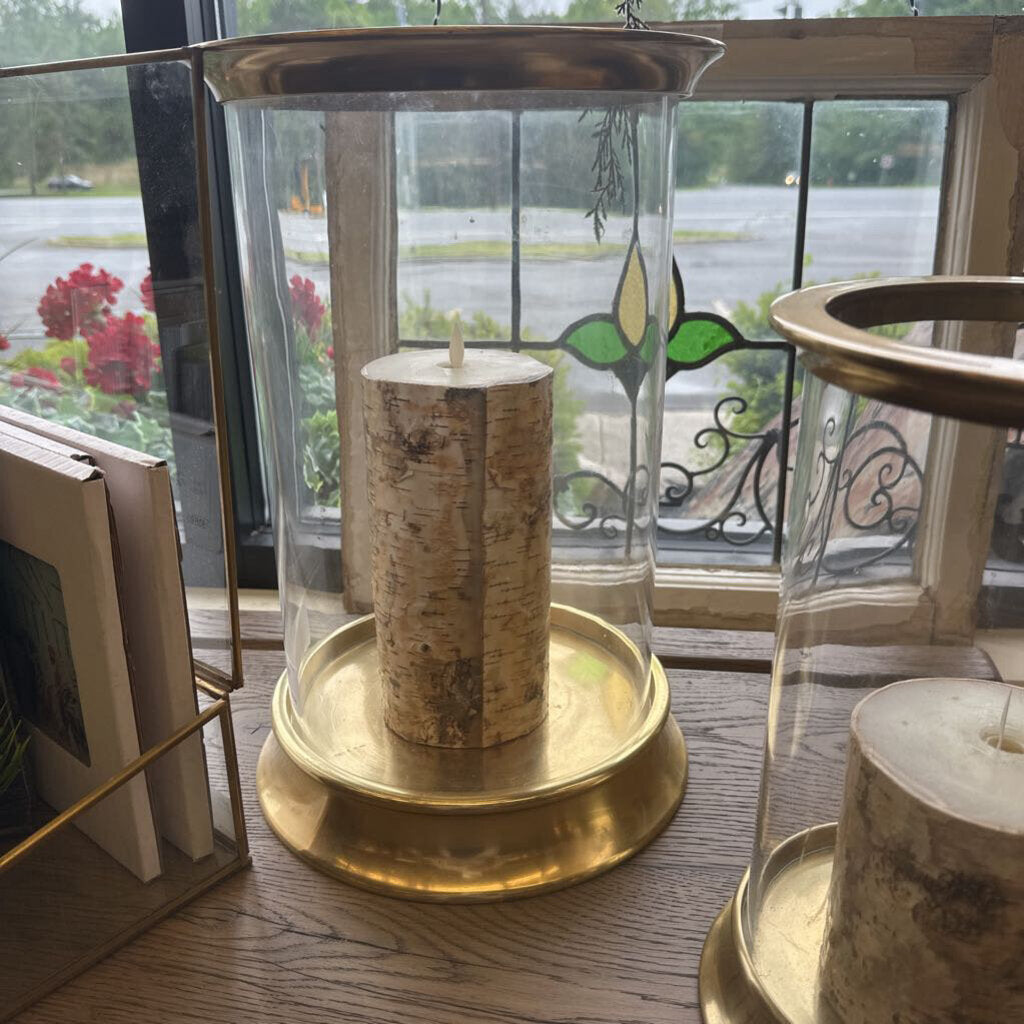 Brass & Glass Candle Holder with Candle