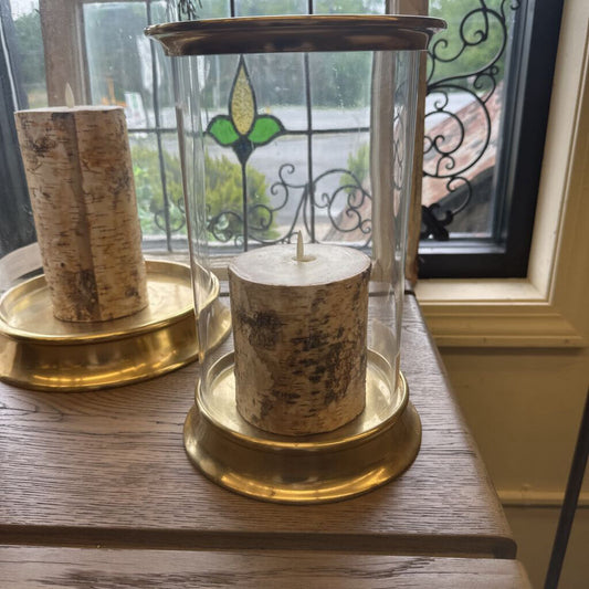 Brass & Glass Candle Holder with Candle