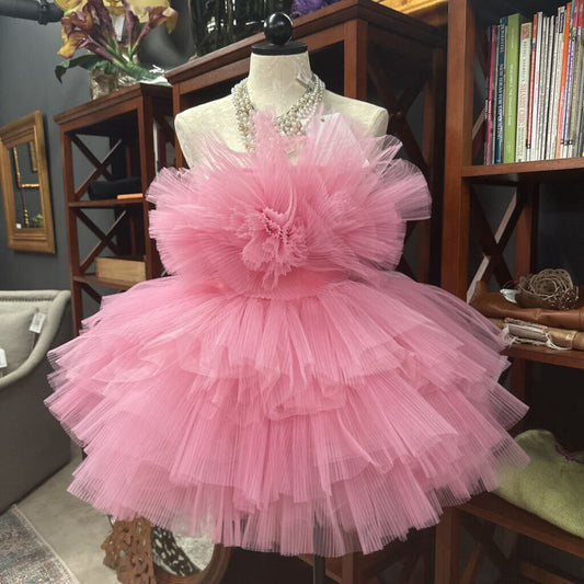 (NWT) Strapless Ruffle Tulle Mini Gown