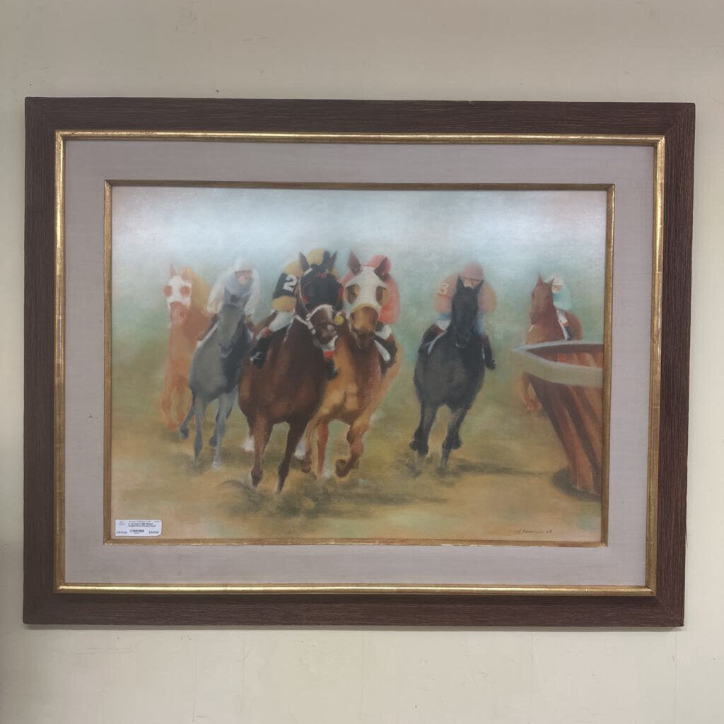 Signed Original Horse Racing Pastel Painting