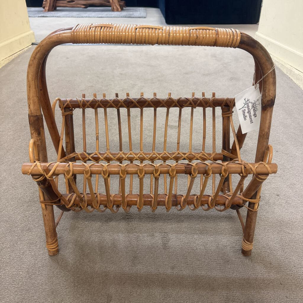 Vtg. Rattan Magazine Rack